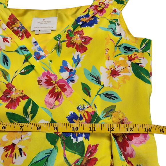 Kate Spade Womens Cathleen Silk Wrap Dress Size 6 Yellow Floral Brunch Designer - Picture 15 of 16